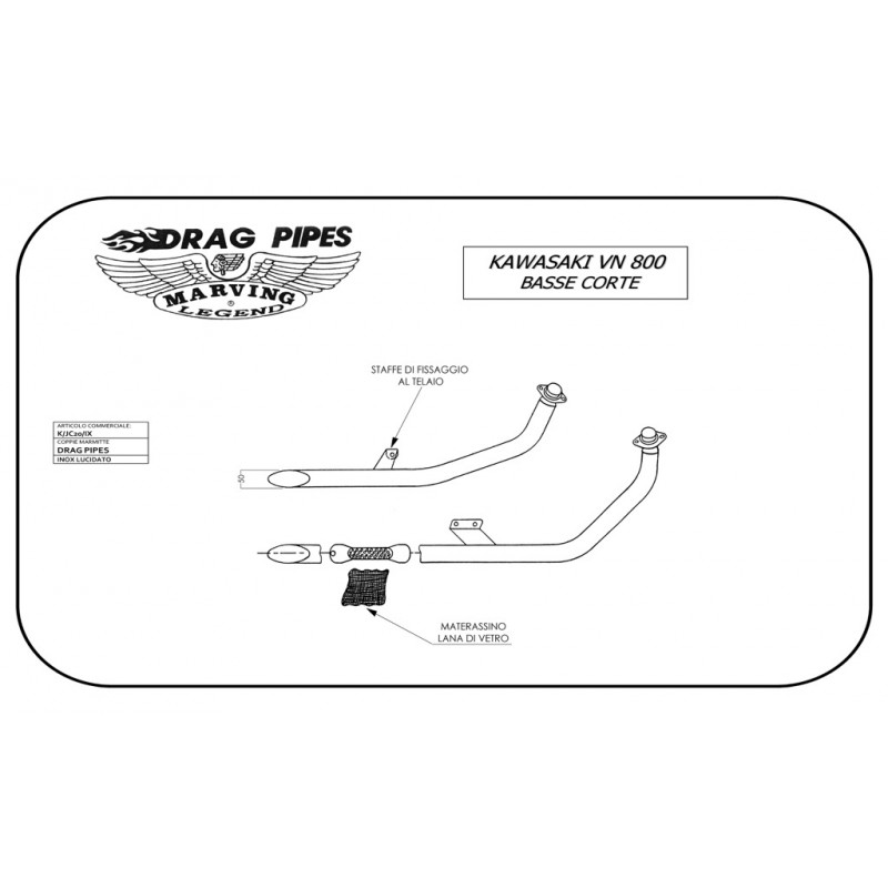 Exhaust Moto Kawasaki 800 Classic K/JC20/IX Full Sport Exhaust - Drag Pipes basse corte - Inox 50