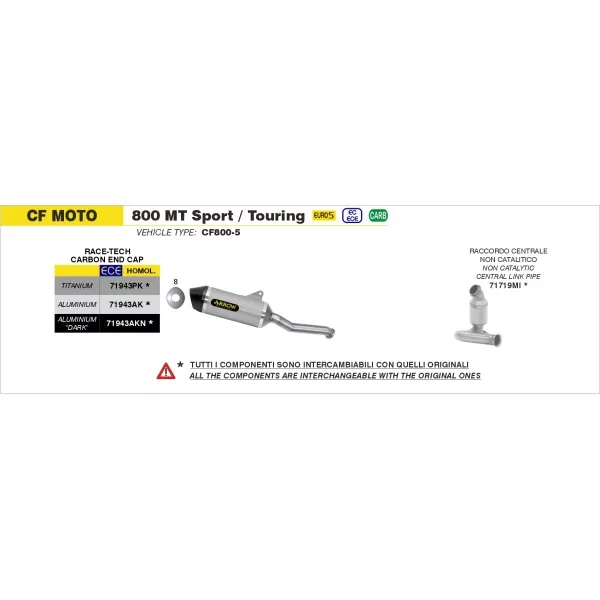 Arrow Exhaust CFMOTO 800 MT Sport / Touring