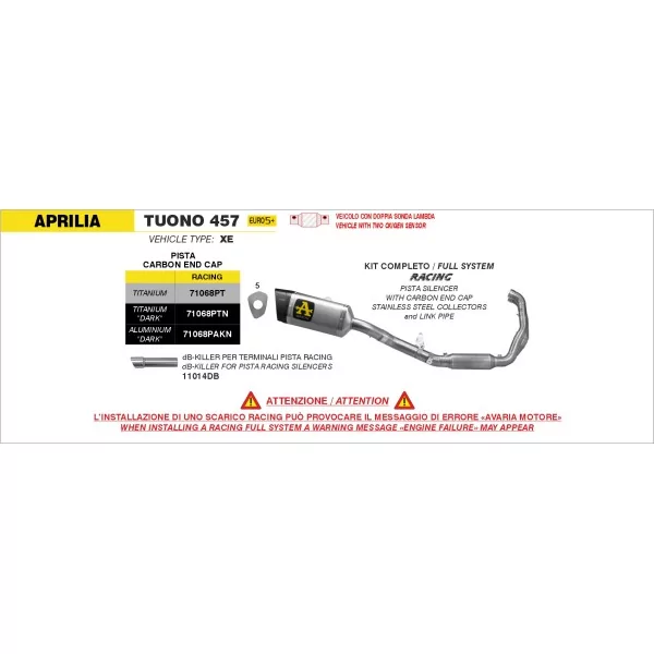 Arrow Exhaust Aprilia Tuono 457 - Racing