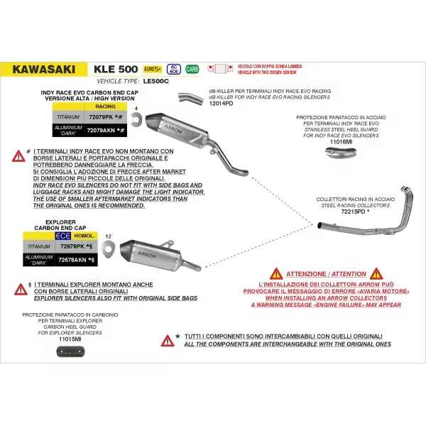 Arrow Exhaust Kit Colectores Racing Inox Kawasaki KLE 500