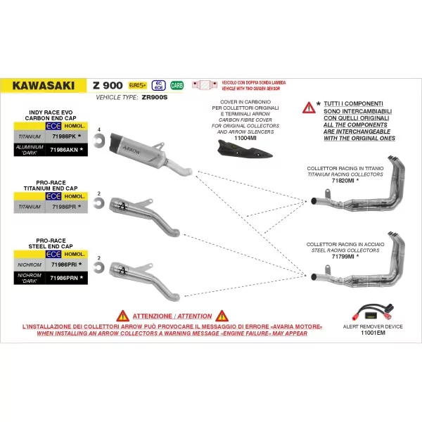 Arrow Exhaust Kit Colectores Racing Titanio Kawasaki Z 900
