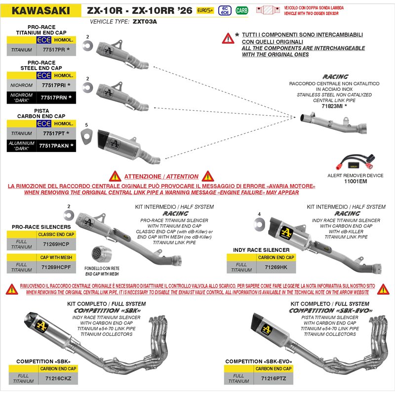 Arrow Exhaust Mittelrohr Kawasaki ZX-10R / ZX-10RR Arrow Exhaust Mittelrohr Kawasaki ZX-10R / ZX-10RR