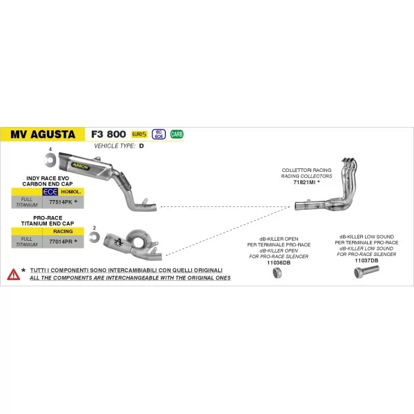 Arrow Exhaust Kit Collecteurs Racing Inox Mv Agusta F3 800