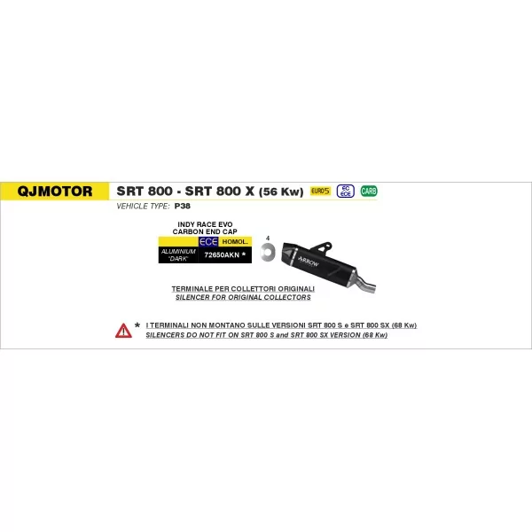 Arrow Exhaust QJ Motor SRT 800 - SRT 800 X