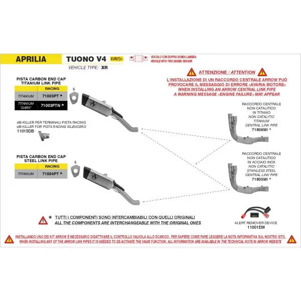 Arrow Exhaust Raccordo Titanio Aprilia Tuono V4 1100