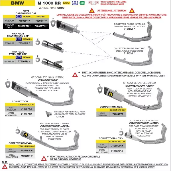 Arrow Exhaust Racing-Krümmer-Kit Edelstahl Bmw M 1000 RR