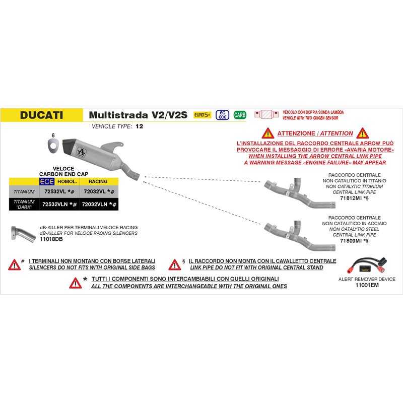Arrow Exhaust Mid Pipe Titanium Ducati Multistrada V2 / V2S