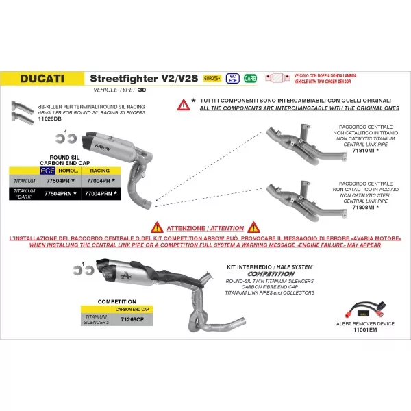 Arrow Exhaust Raccordo Inox Ducati Streetfighter V2 / V2S