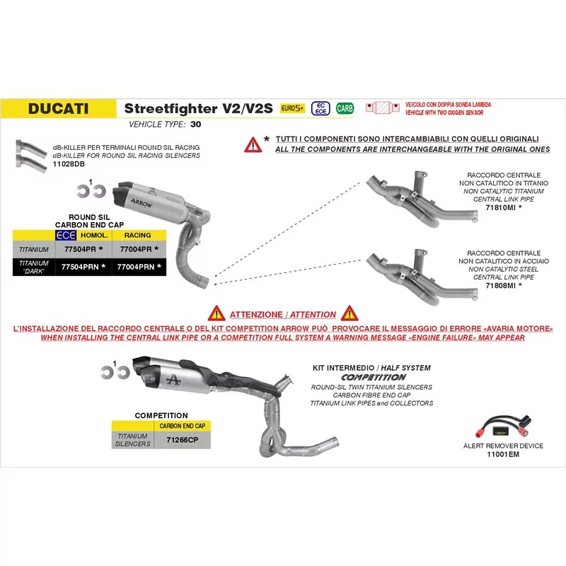 Arrow Exhaust Tube Intermédiaire Inox Ducati Streetfighter V2 / V2S