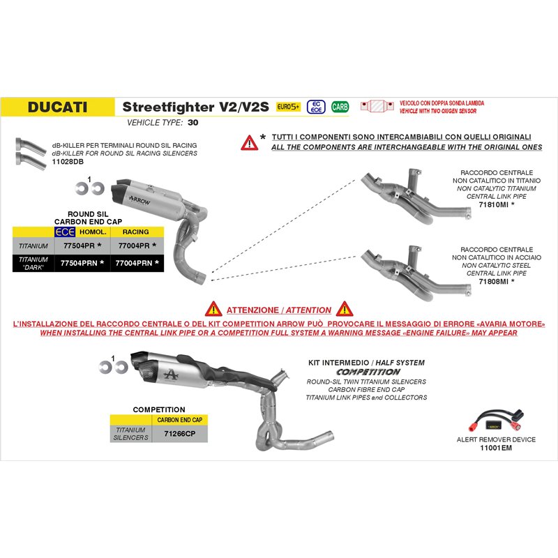 Arrow Exhaust Mittelrohr Titan Ducati Streetfighter V2 / V2S
