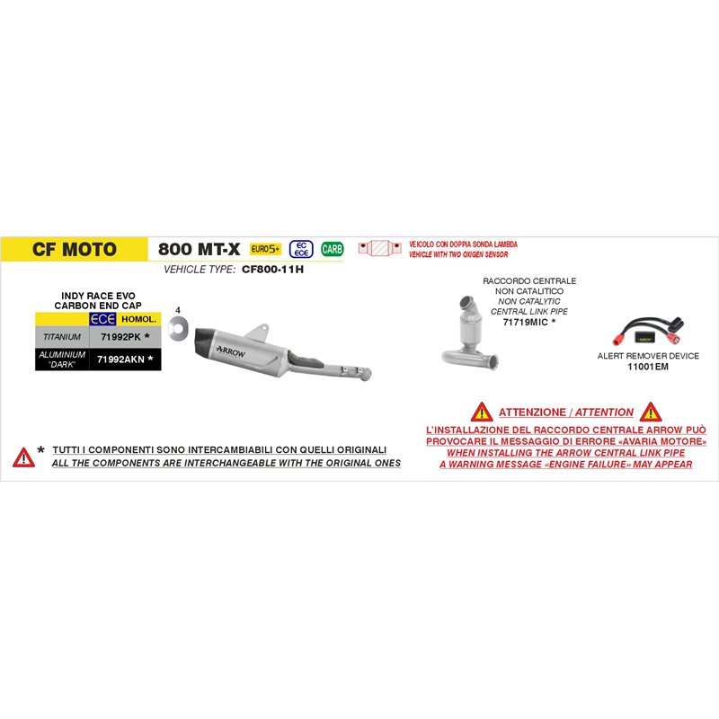 Arrow Exhaust Tramo Intermedio CF Moto 800 MT-X