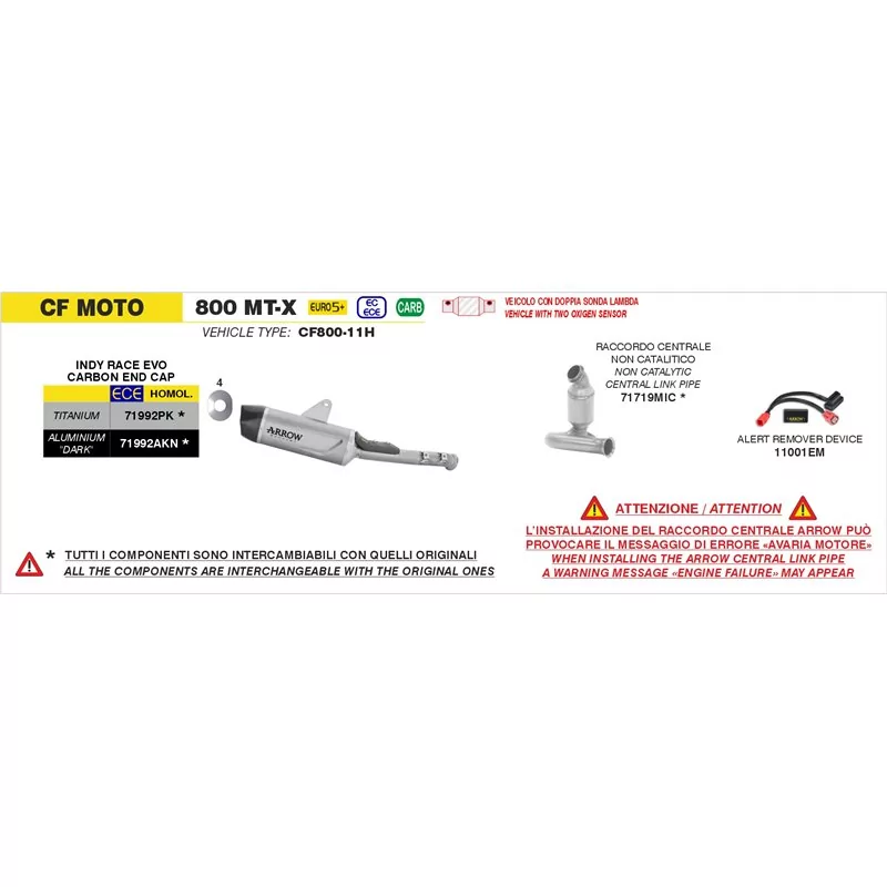 Arrow Exhaust Tramo Intermedio CF Moto 800 MT-X