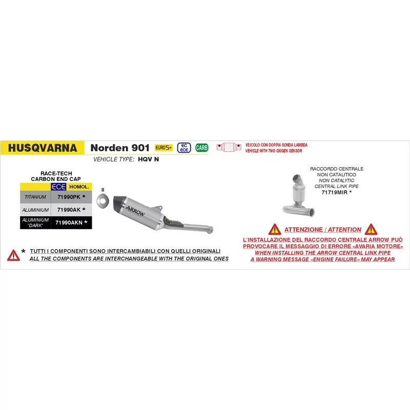 Arrow Exhaust Mid Pipe Husqvarna Norden 901