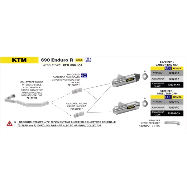 Arrow Exhaust Racing Collectors Kit Inox Ktm 690 Enduro R