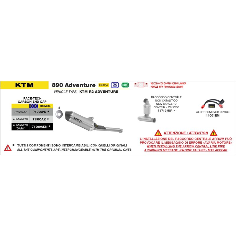 Arrow Exhaust Mid Pipe Ktm 890 Adventure / R