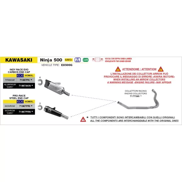 Arrow Exhaust Kit Colectores Racing Inox Kawasaki Ninja 500