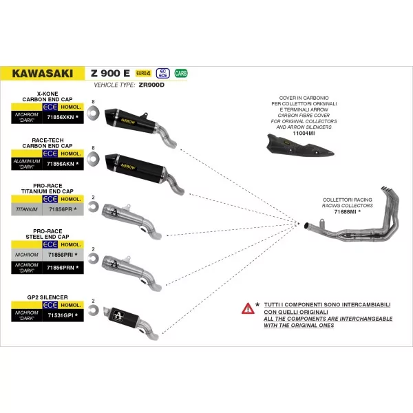 Arrow Exhaust Racing Collectors Kit Inox Kawasaki Z 900 E