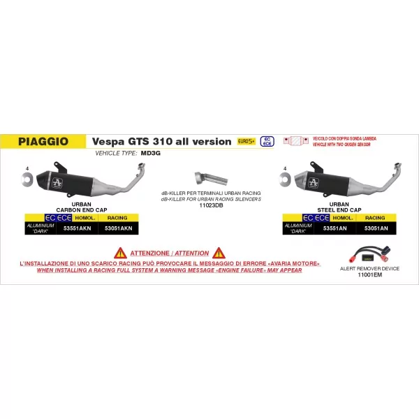Arrow Exhaust Piaggio Vespa GTS 310 All Version