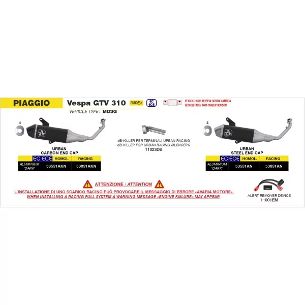Arrow Exhaust Piaggio Vespa GTV 310