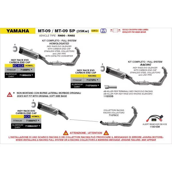 Arrow Exhaust Yamaha MT-09 / MT-09 SP (35Kw)