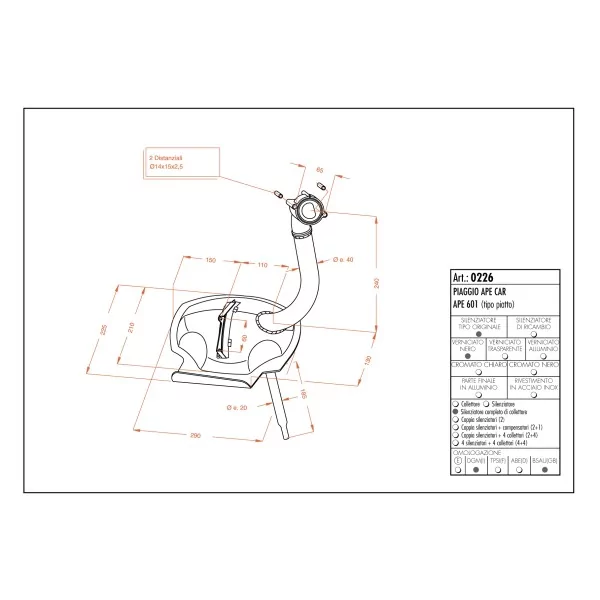 Leovince Piaggio APE CAR/APE 601 flat shape SITO