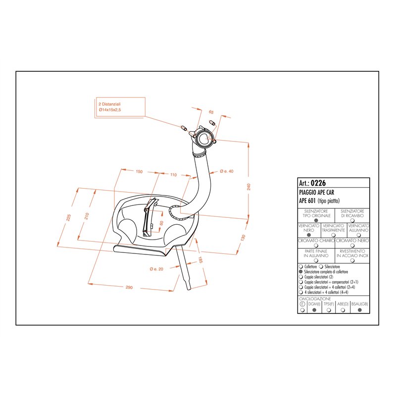 Leovince Piaggio APE CAR/APE 601 flat shape SITO Leovince Piaggio APE CAR/APE 601 flat shape SITO
