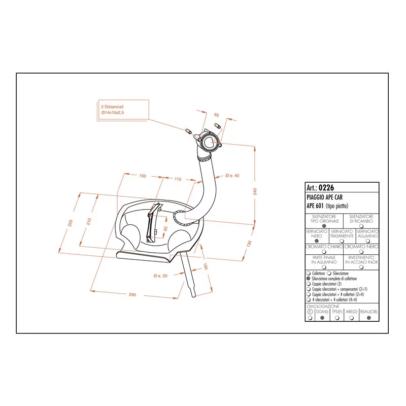 Leovince Piaggio APE CAR/APE 601 flat shape SITO Leovince Piaggio APE CAR/APE 601 flat shape SITO