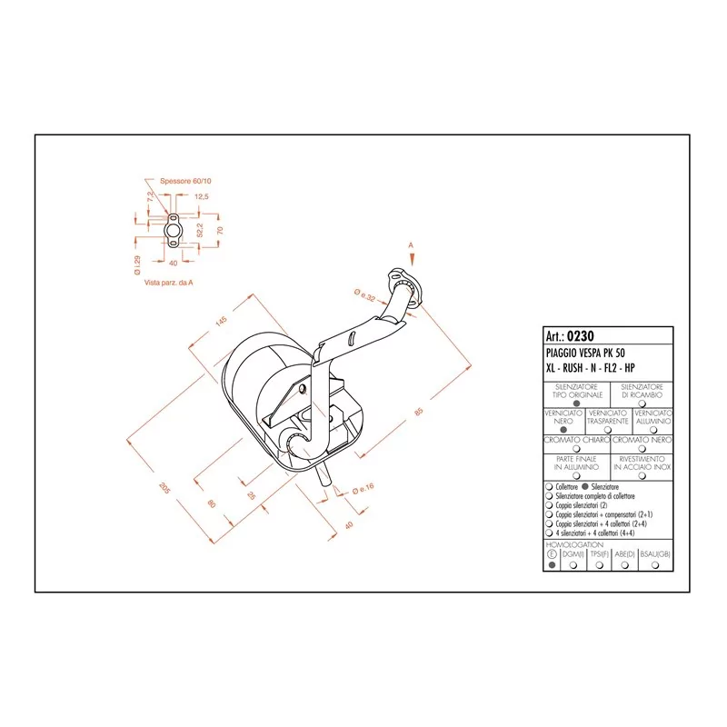 Leovince Vespa HP/PK 50/XL/RUSH/N/FL2 SITO Leovince Vespa HP/PK 50/XL/RUSH/N/FL2 SITO
