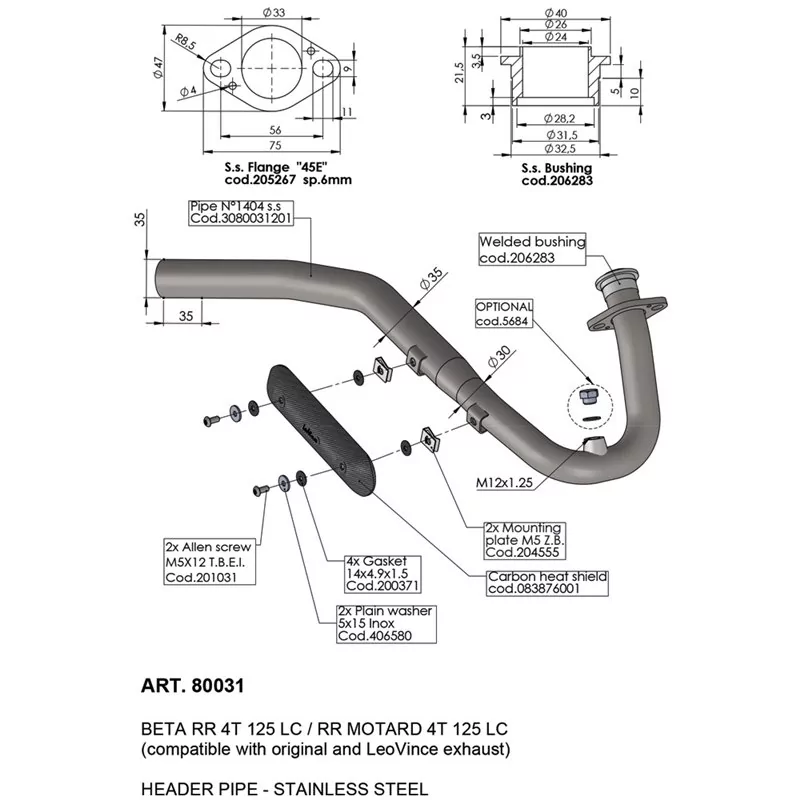Leovince Racing-Krümmer-Kit Beta RR 4T 125 LC / RR MOTARD 4T 125 LC Leovince Racing-Krümmer-Kit Beta RR 4T 125 LC / RR MOTARD 4T 125 LC