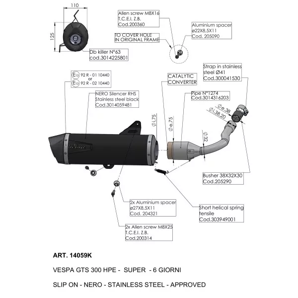 Leovince Piaggio Vespa GTS 300 HPE/SUPER/SEI GIORNI NERO