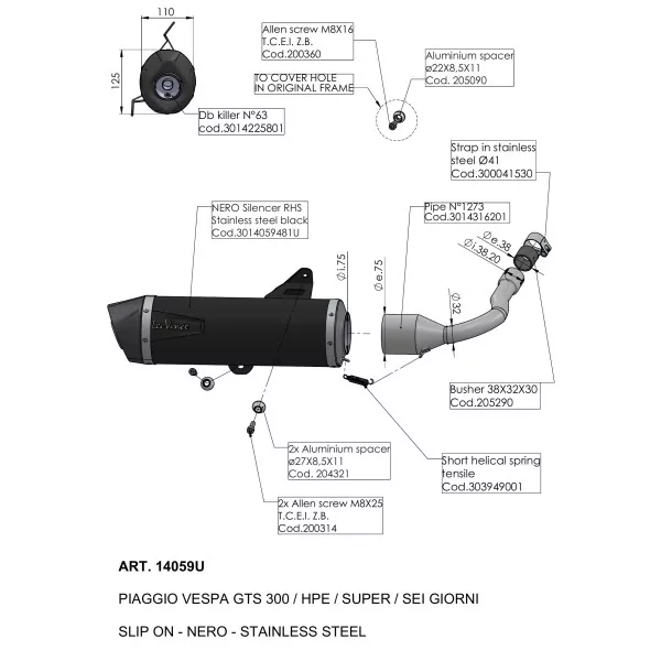Leovince Piaggio Vespa GTS 300 HPE/SUPER/SEI GIORNI NERO