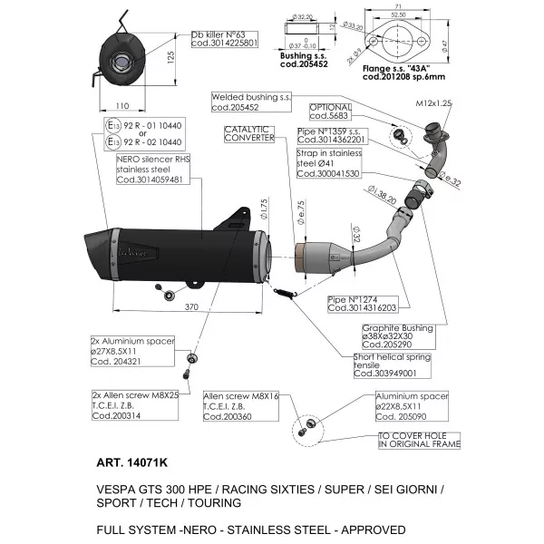 Leovince Piaggio Vespa GTS 300 HPE/RACING SIXTIES/SUPER/SEI GIORNI/SPORT/TECH/TOURING NERO