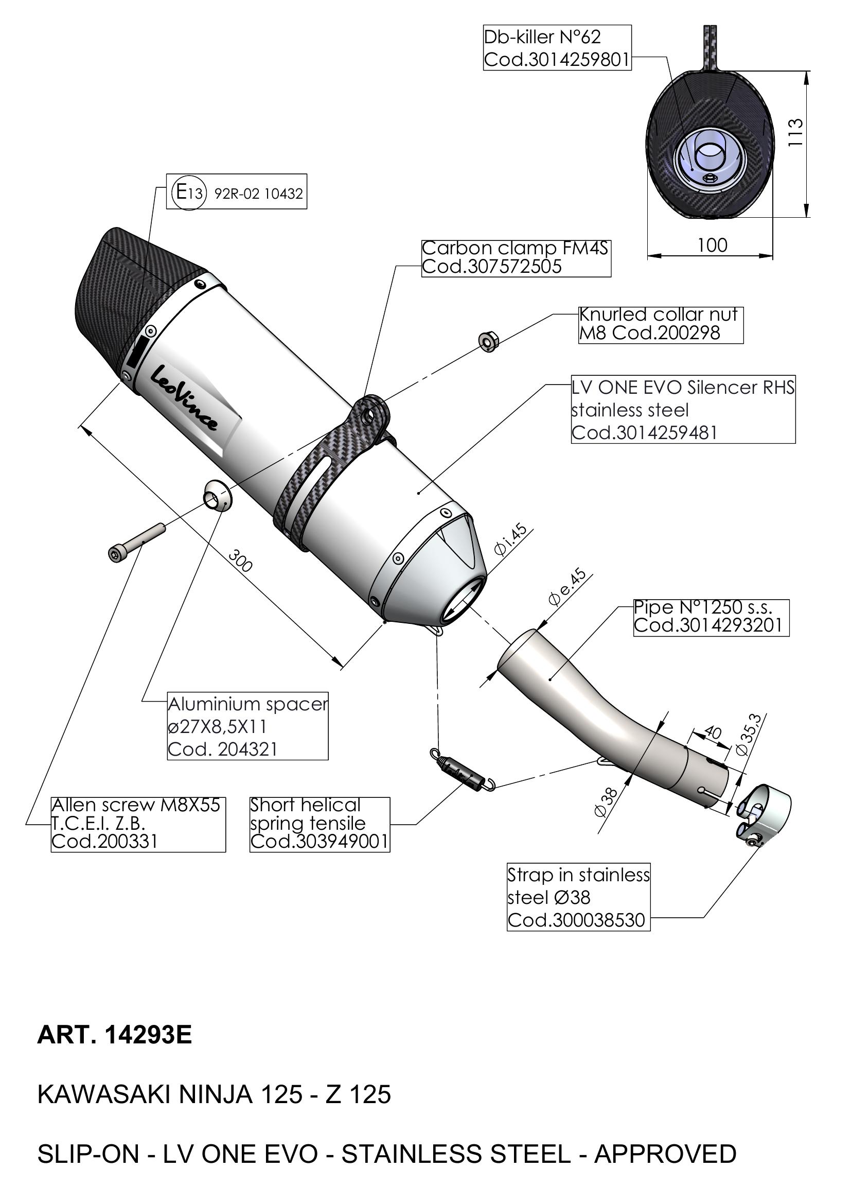 Exhaust Leovince Kawasaki Z125 14293E