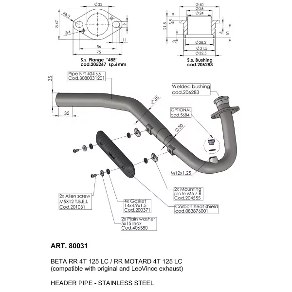Leovince Kit Colectores Racing Beta RR 4T 125 LC / RR MOTARD 4T 125 LC
