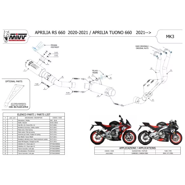 Mivv Scarico Sportivo Completo Carbonio Aprilia RS 660