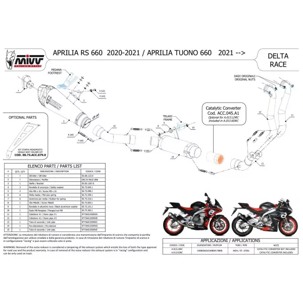 Mivv Komplette Sport-Auspuffanlage Carbon Aprilia TUONO 660