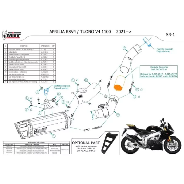 Mivv SR-1 Titanio Negro Aprilia TUONO V4 1100