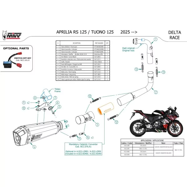 Mivv Komplette Sport-Auspuffanlage Schwarz Aprilia RS 125