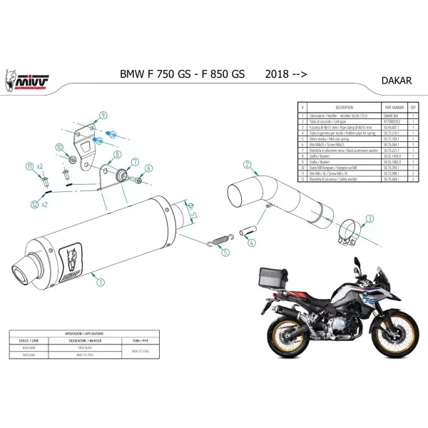 Mivv DAKAR Stainless Steel Bmw F 850 GS