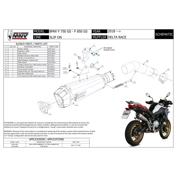 Mivv DELTA RACE Nero Bmw F 850 GS