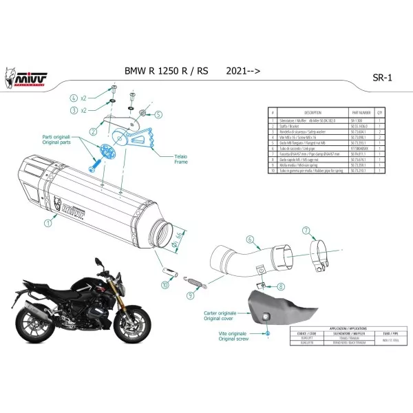 Mivv SR-1 Titane Noir Bmw R 1250 R / RS