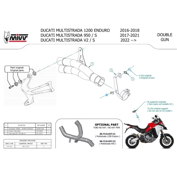 Mivv DOUBLE GUN Edelstahl Ducati MULTISTRADA V2 / S