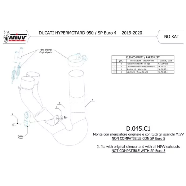 Mivv Decatalizzatore No Kat Ducati HYPERMOTARD 950 / SP / RVE