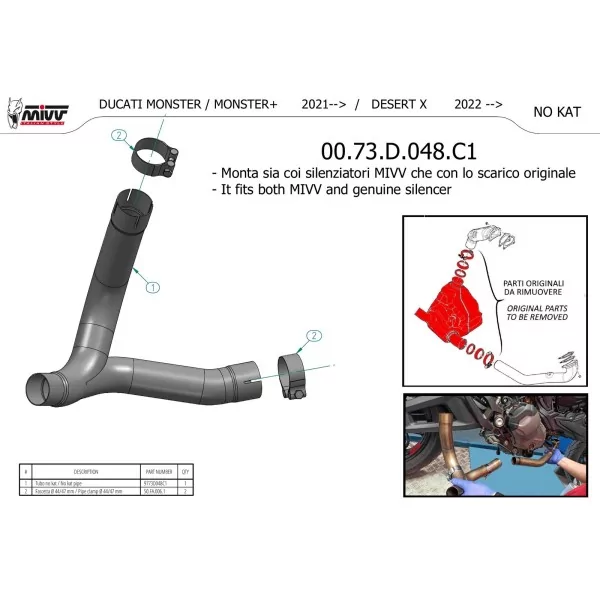 Mivv Tubo Descatalizador Ducati MONSTER 937 / MONSTER 937 +