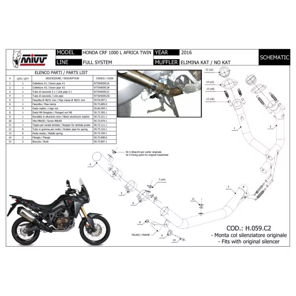 Mivv Tube Décata Honda CRF 1000 L AFRICA TWIN