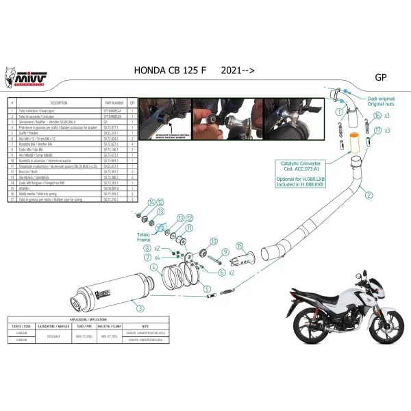 Mivv Scarico Sportivo Completo Nero Honda CB 125 F
