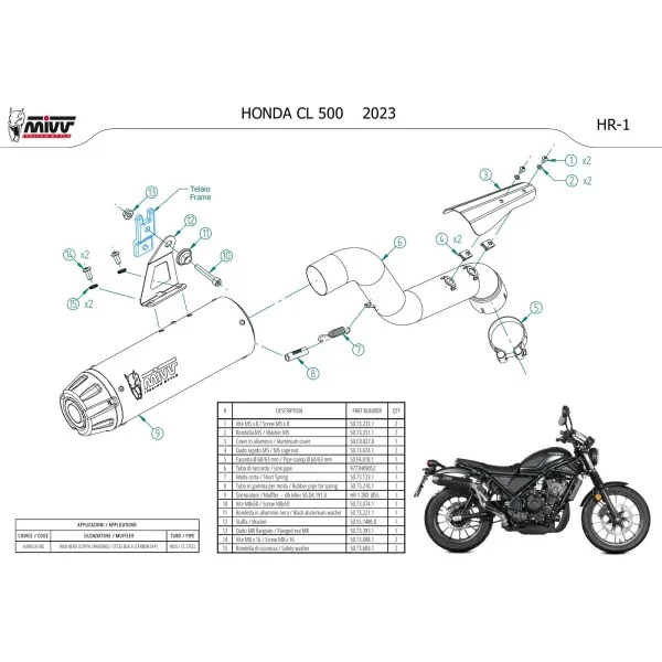 Mivv HR-1 Nero fondello carbonio Honda CL 500
