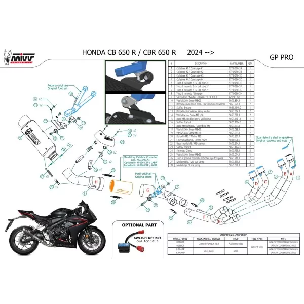 Mivv Komplette Sport-Auspuffanlage Carbon Honda CB 650 R