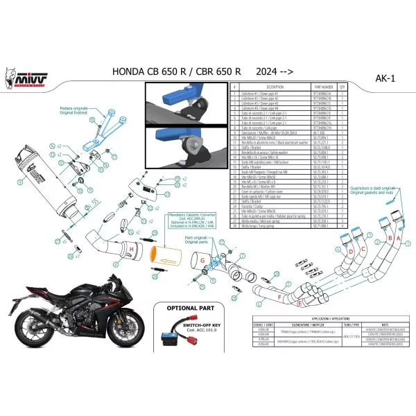Mivv Sport Exhaust Full System Titanium carbon end cap Honda CBR 650 R