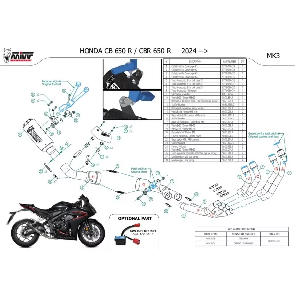 Mivv Escape Deportivo Completo Carbono Honda CBR 650 R